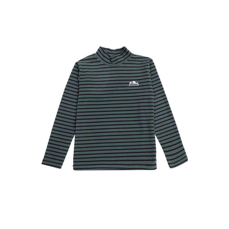 兒童冬季半高領條紋長袖打底衫