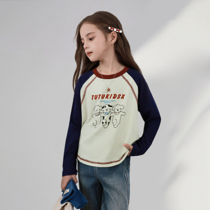 女童拼接秋季彈力長袖打底衫