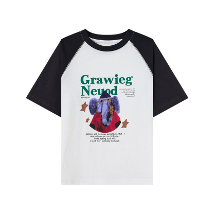 夏季男童撞色插肩全棉透氣印花親膚冰感短袖