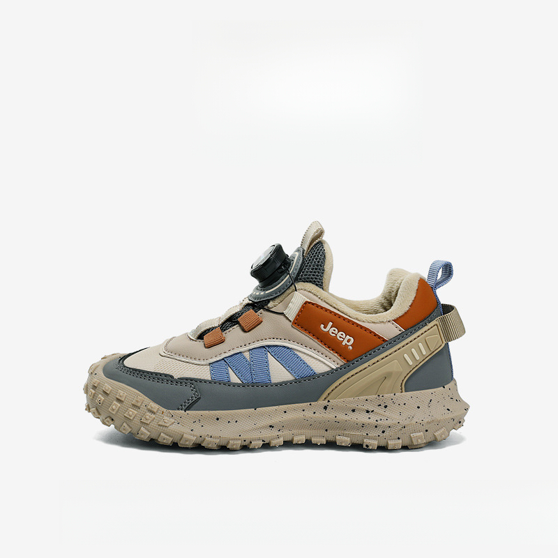 兒童春秋紐扣防滑登山跑步鞋