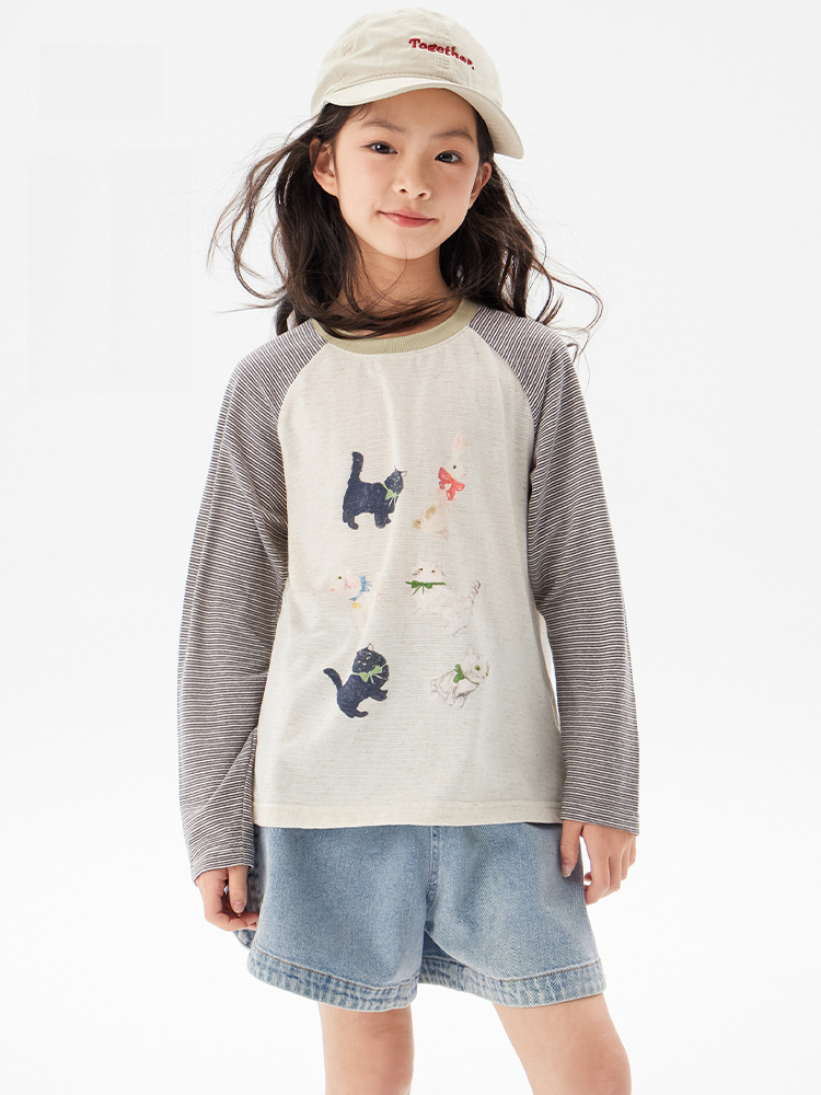 女童夏季韓版長袖寬鬆T 恤