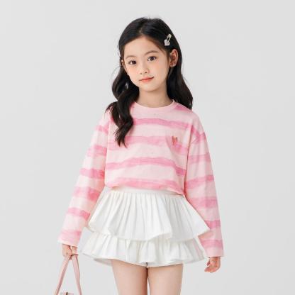 女童春秋粉色條紋長袖T恤