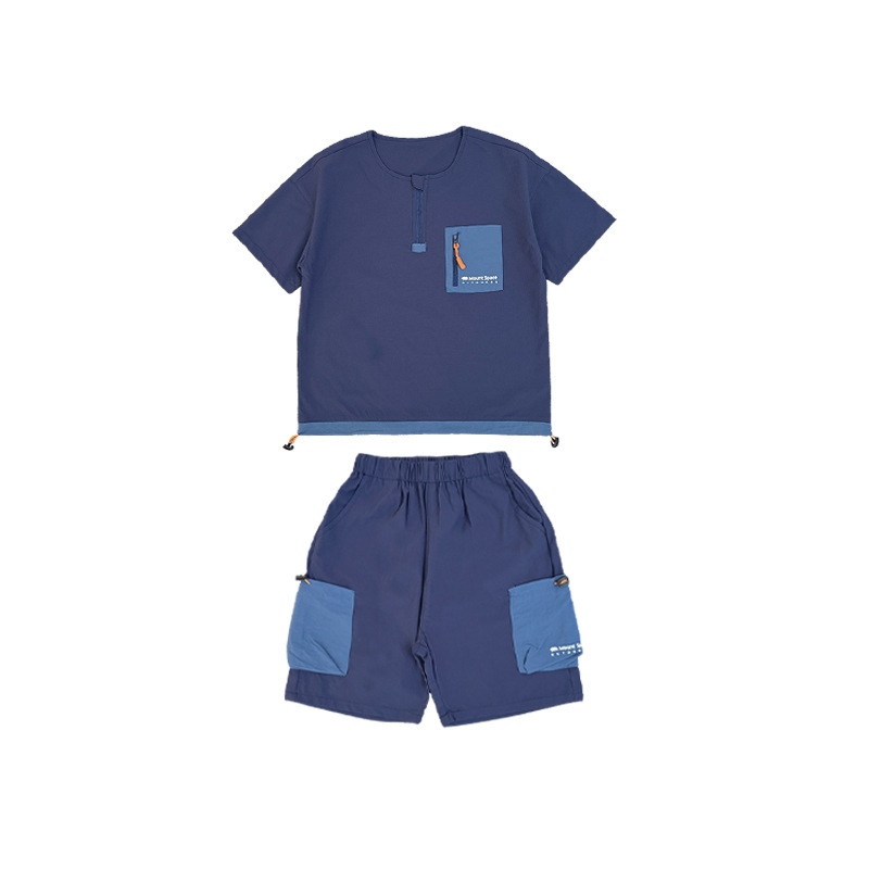 男童夏季速乾撞色口袋運動套裝