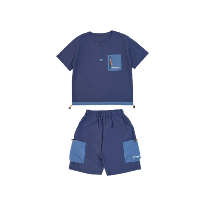 男童夏季速乾撞色口袋運動套裝