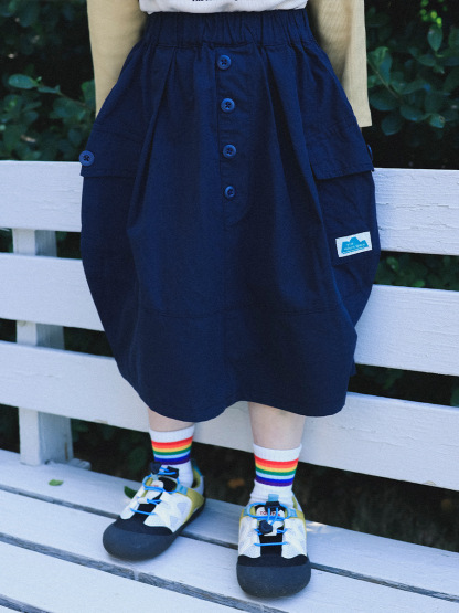女童春季口袋紐扣長款工裝半身裙