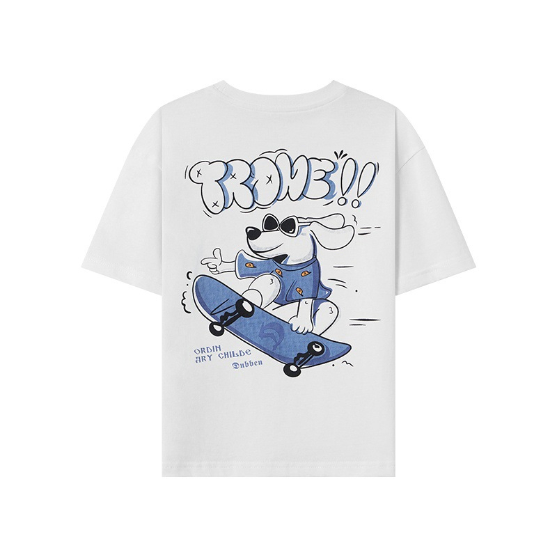 夏季男童全棉涼感滑板小狗印花短T