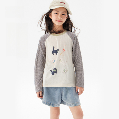 女童夏季韓版長袖寬鬆T 恤