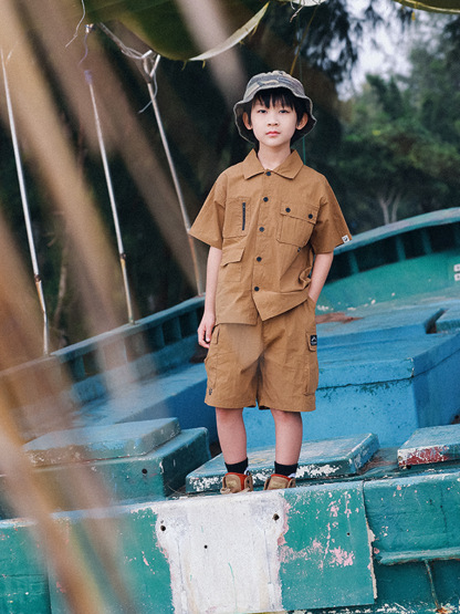 男童夏季山系戶外兒童短袖襯衫短褲套裝