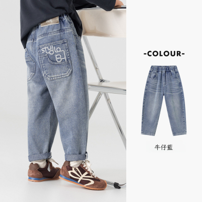 春秋男童洋氣刺綉休閑褲