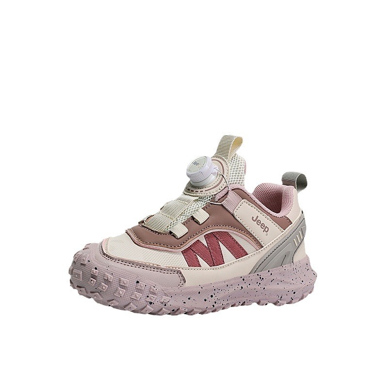 兒童春秋紐扣防滑登山跑步鞋