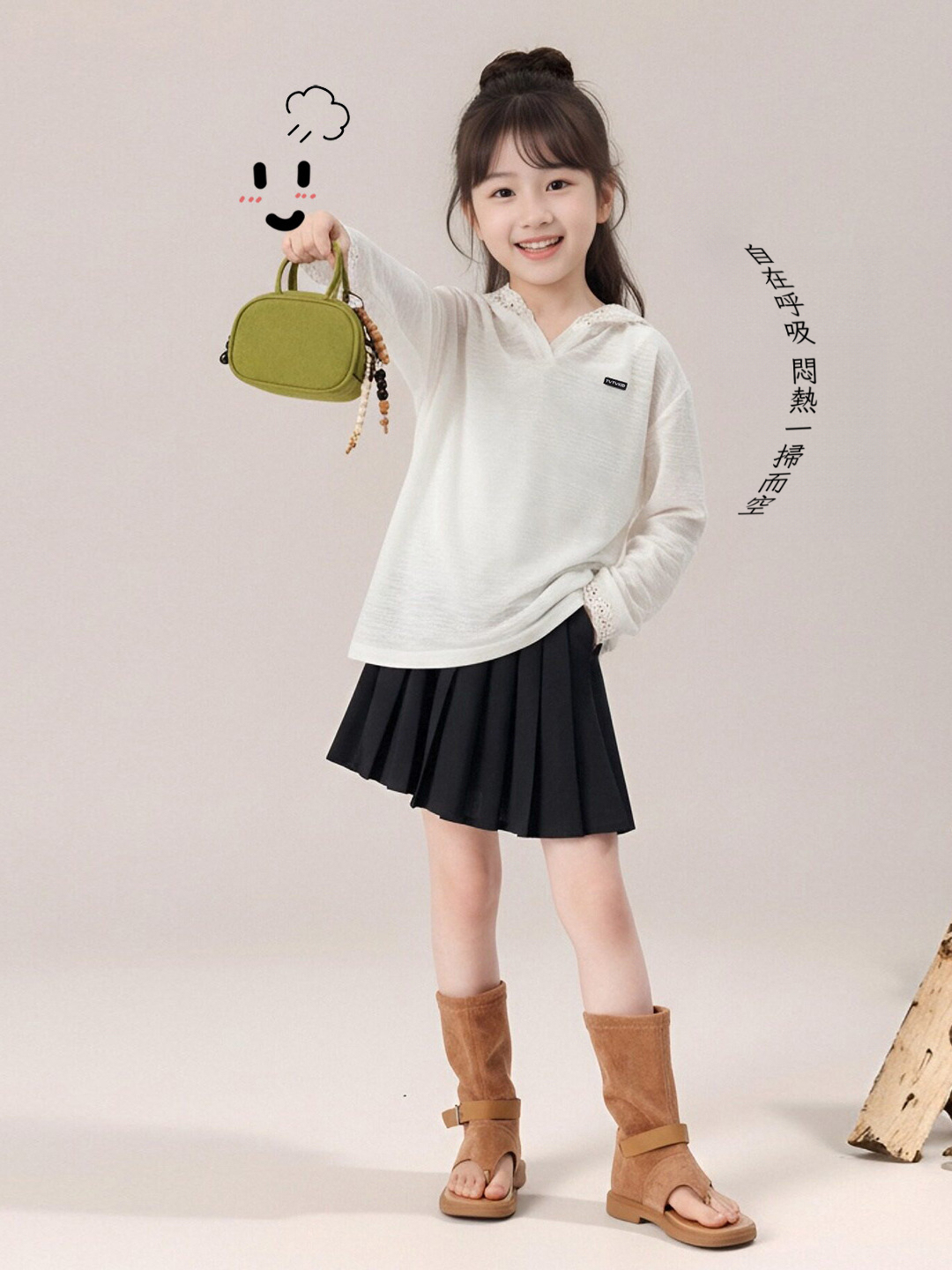 春秋款女童蕾絲長袖打底衫連帽上衣