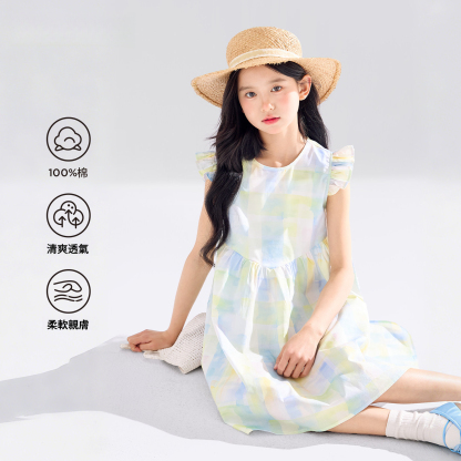 女童無袖純棉滿印連衣裙