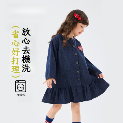 春季女童牛仔藍連衣裙