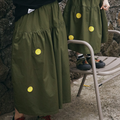 兒童純棉輕薄笑臉A字裙親子裝