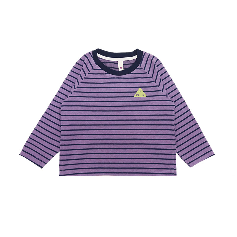 女童春季長袖撞色字母印花條紋長袖T恤