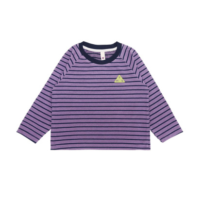 女童春季長袖撞色字母印花條紋長袖T恤