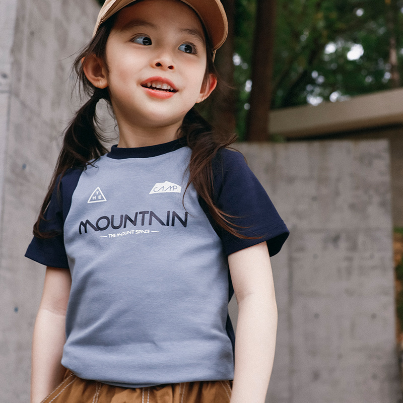 兒童修身款拼色透氣短袖t恤親子裝