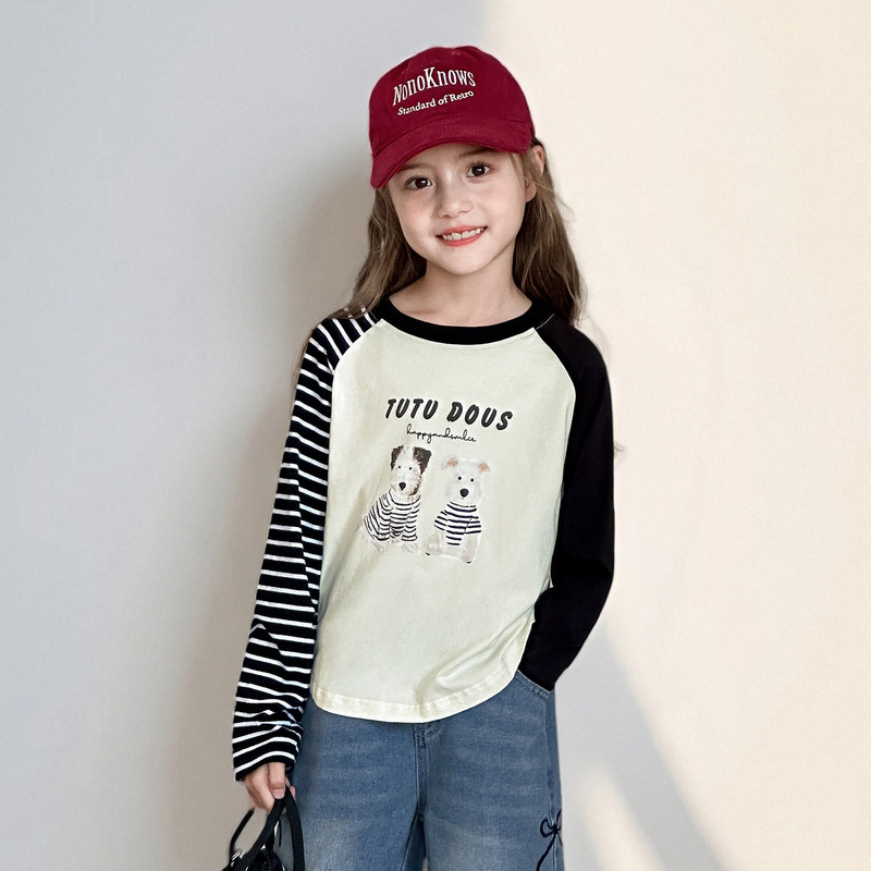 女童拼接秋季彈力長袖打底衫