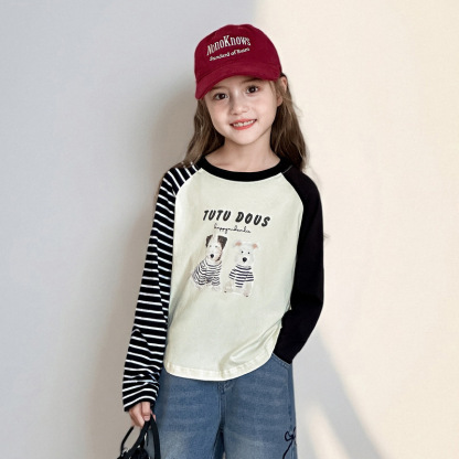 女童拼接秋季彈力長袖打底衫