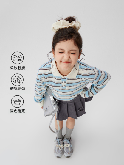 女童藍白條紋學院風POLO衫