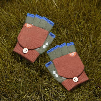 兒童冬季五指半指翻蓋手套