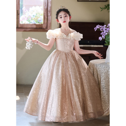 兒童輕奢紫色禮服裙