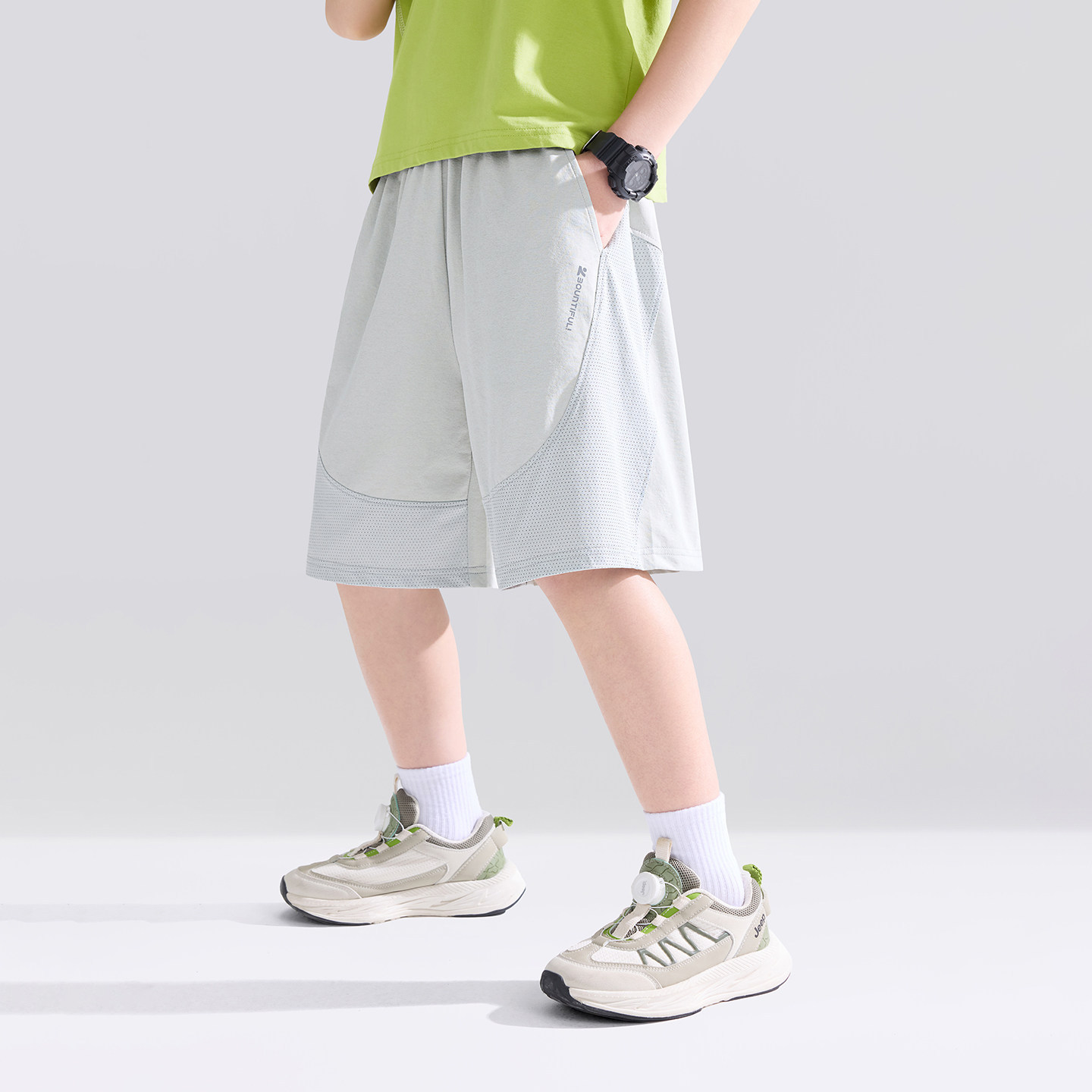 男童宣紙速乾涼感防曬網眼五分褲