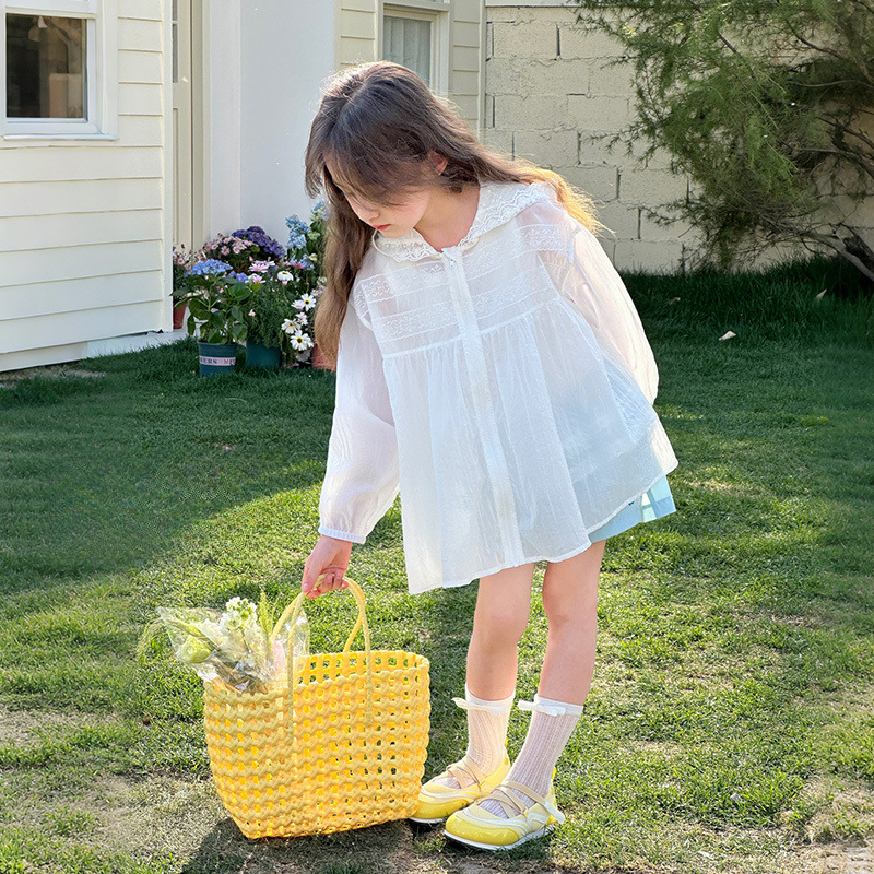 兒童夏季戶外拼接蕾絲花邊速幹外套