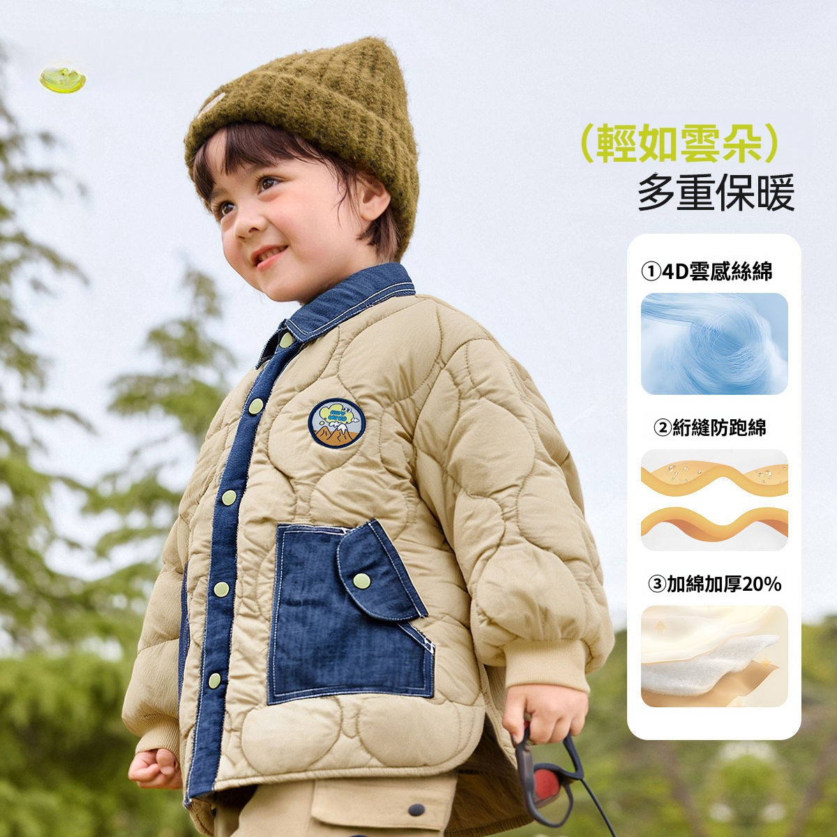 兒童秋冬加厚牛仔拼接棉襖