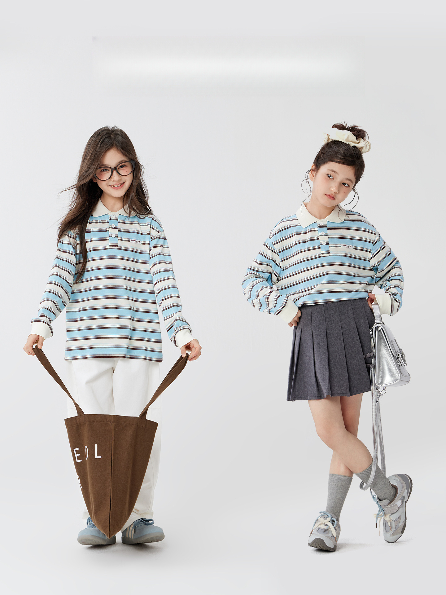 女童藍白條紋學院風POLO衫