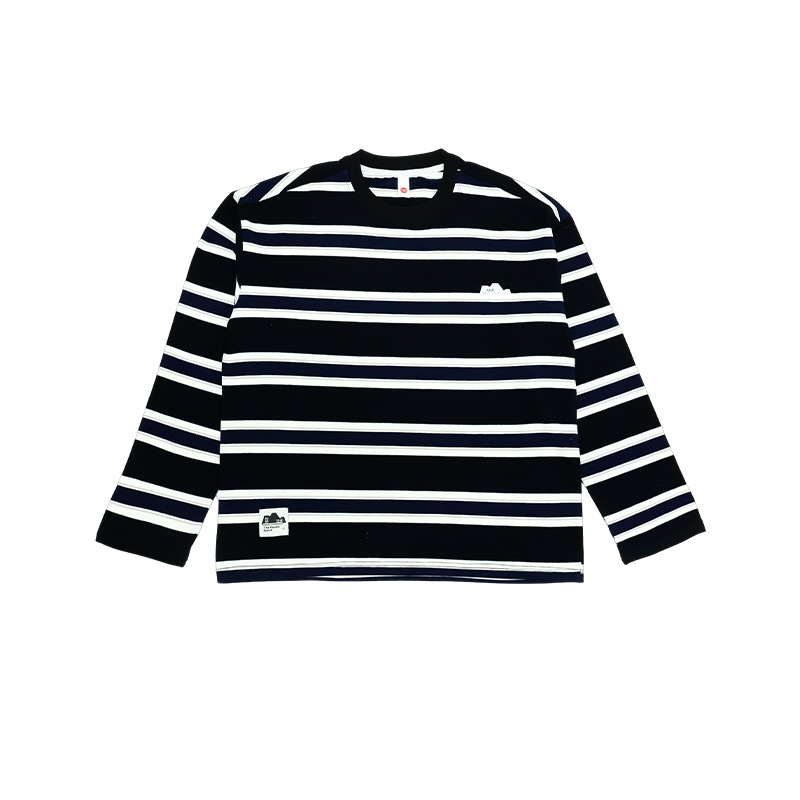 兒童春季休閑撞色條紋寬鬆套頭長袖T恤