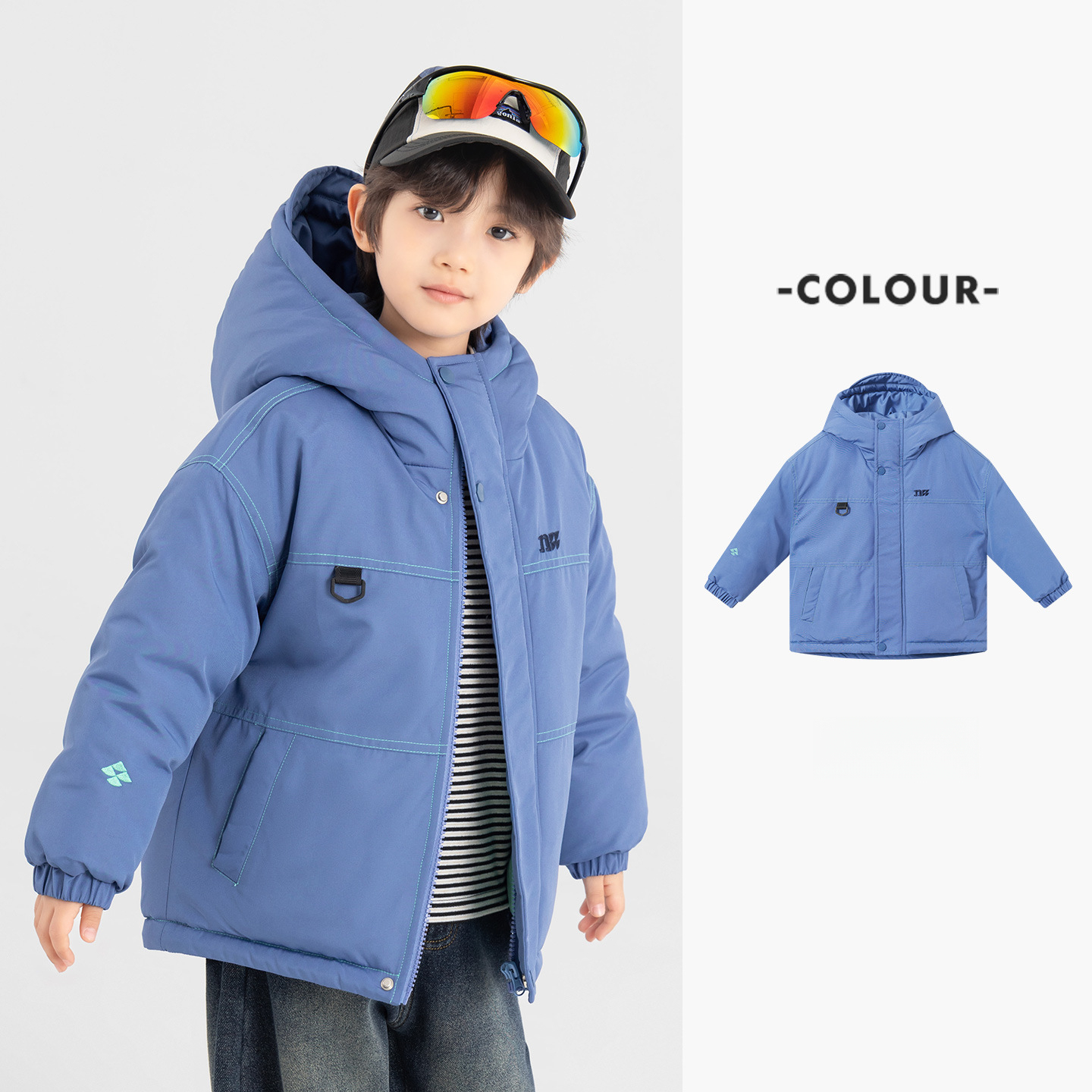 男童防潑水冬季撞色明顯棉服