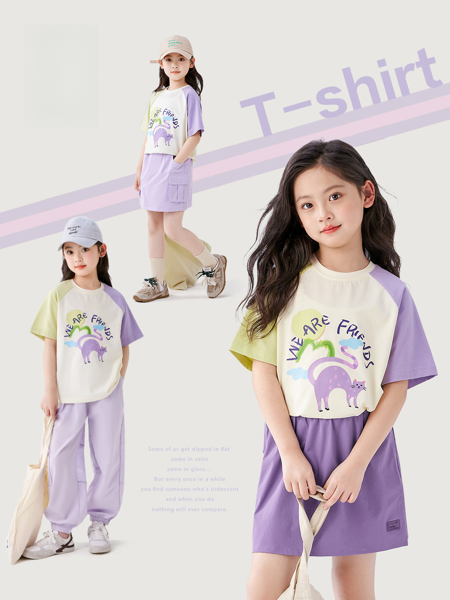 女童抑菌喵喵冰淇淋T短裙套裝