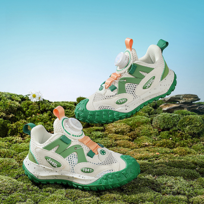 兒童春秋紐扣防滑登山跑步鞋