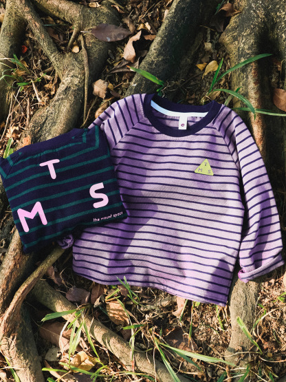 女童春季長袖撞色字母印花條紋長袖T恤