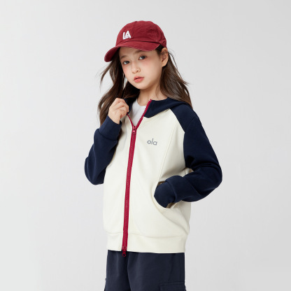 女童春秋款時尚拼色連帽外套衛衣