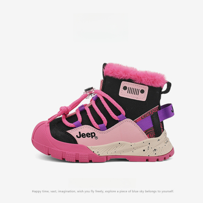 兒童冬季加絨棉靴皮毛一體