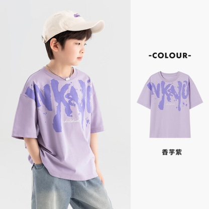 夏季男童潑墨印花涼感純棉上衣短袖T恤