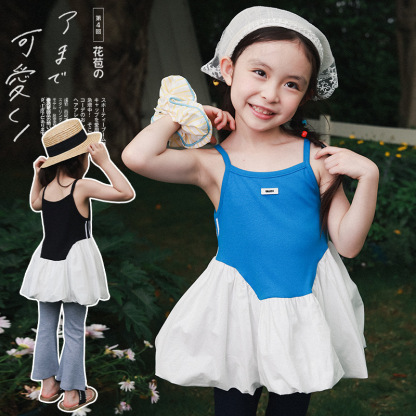 女童山系假兩件撞色透氣花苞裙