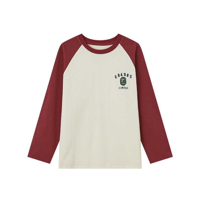 男童純棉插肩袖印花長袖T恤