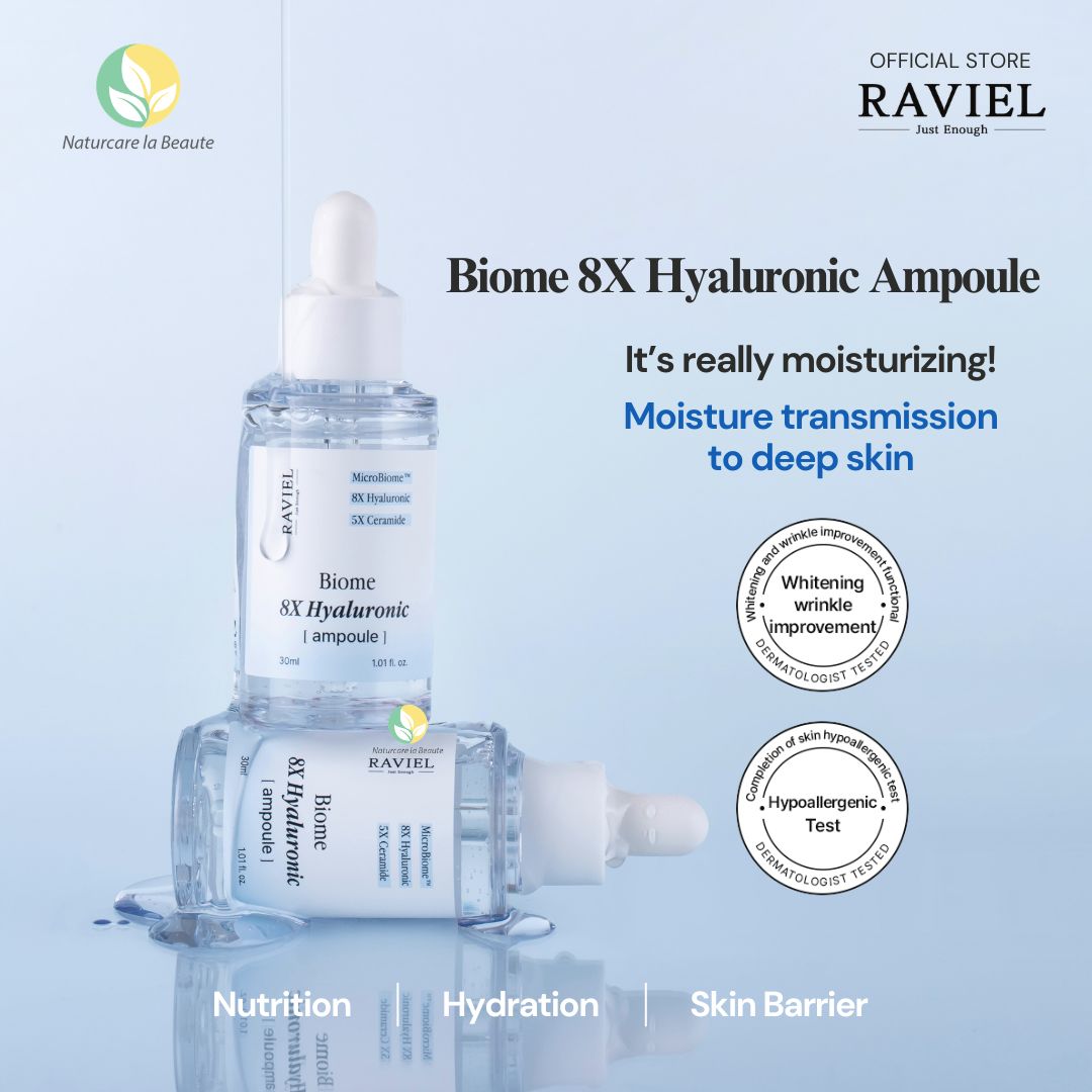 Raviel Biome 8X Hyaluronic Ampoule 30ml | Deep hydration, refine pores, strengthen skin barrier