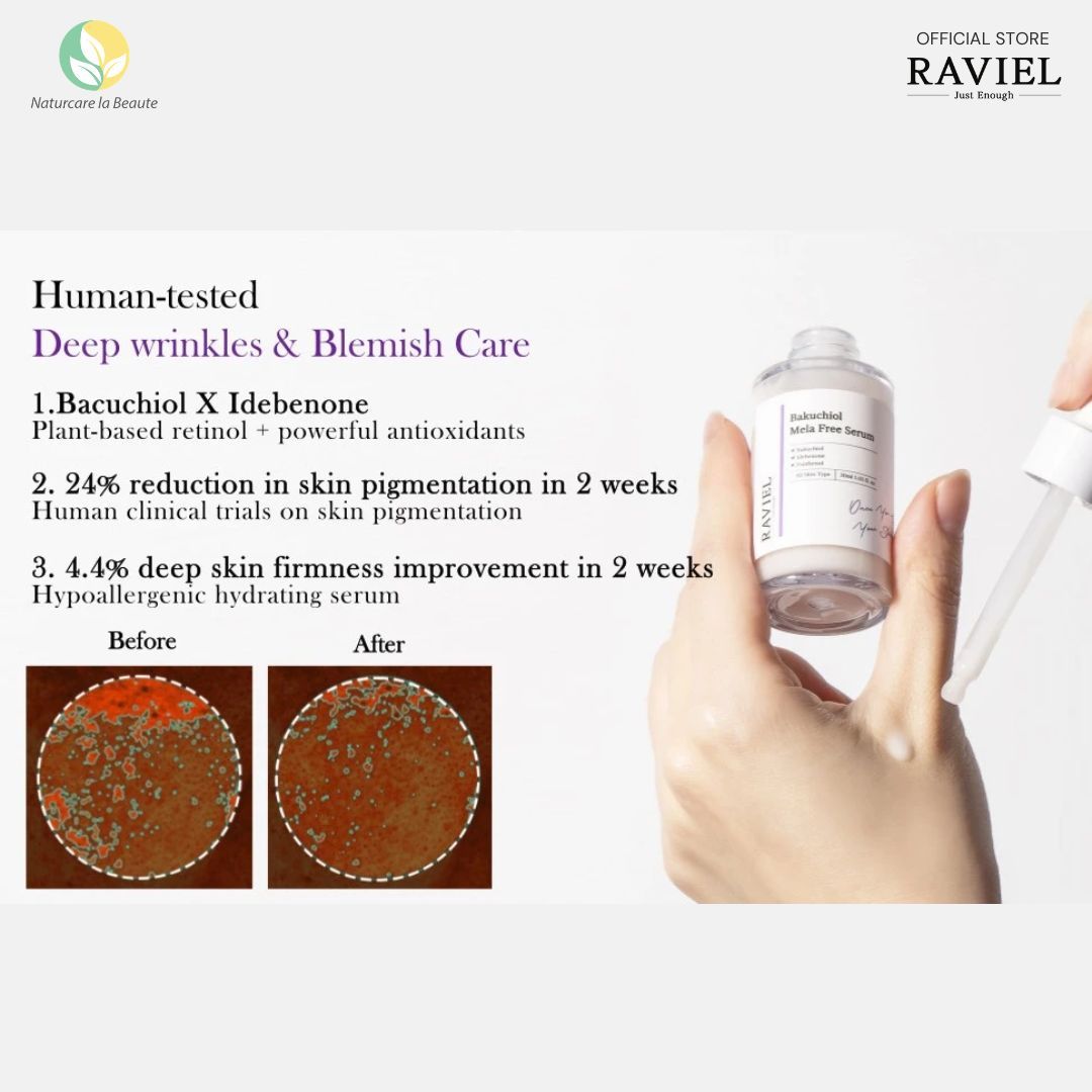 Raviel Bakuchiol Mela Free Serum 30ml - Deep hydration, brightens skin and restores skin barrier