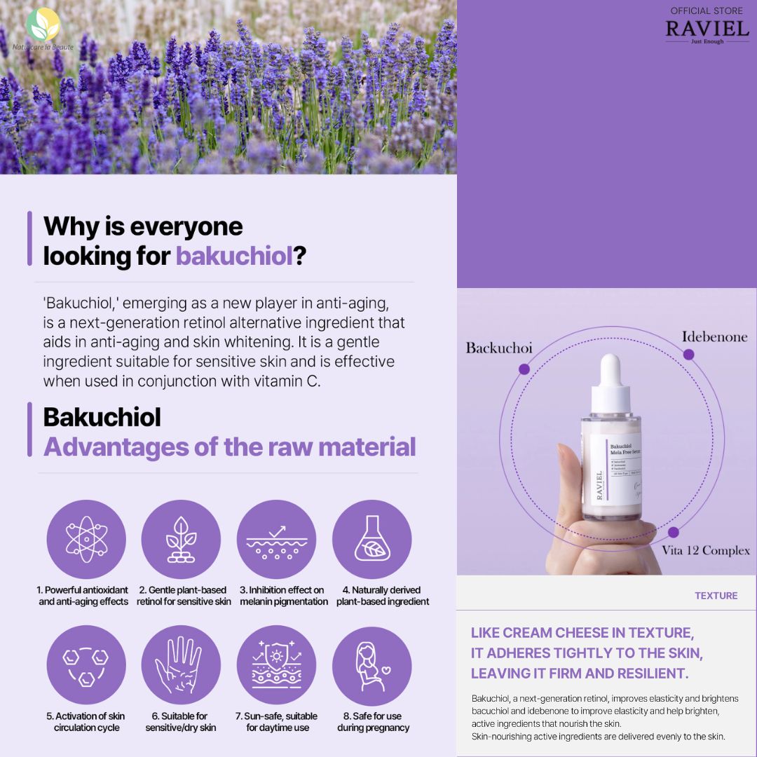 Raviel Bakuchiol Mela Free Serum 30ml - Deep hydration, brightens skin and restores skin barrier