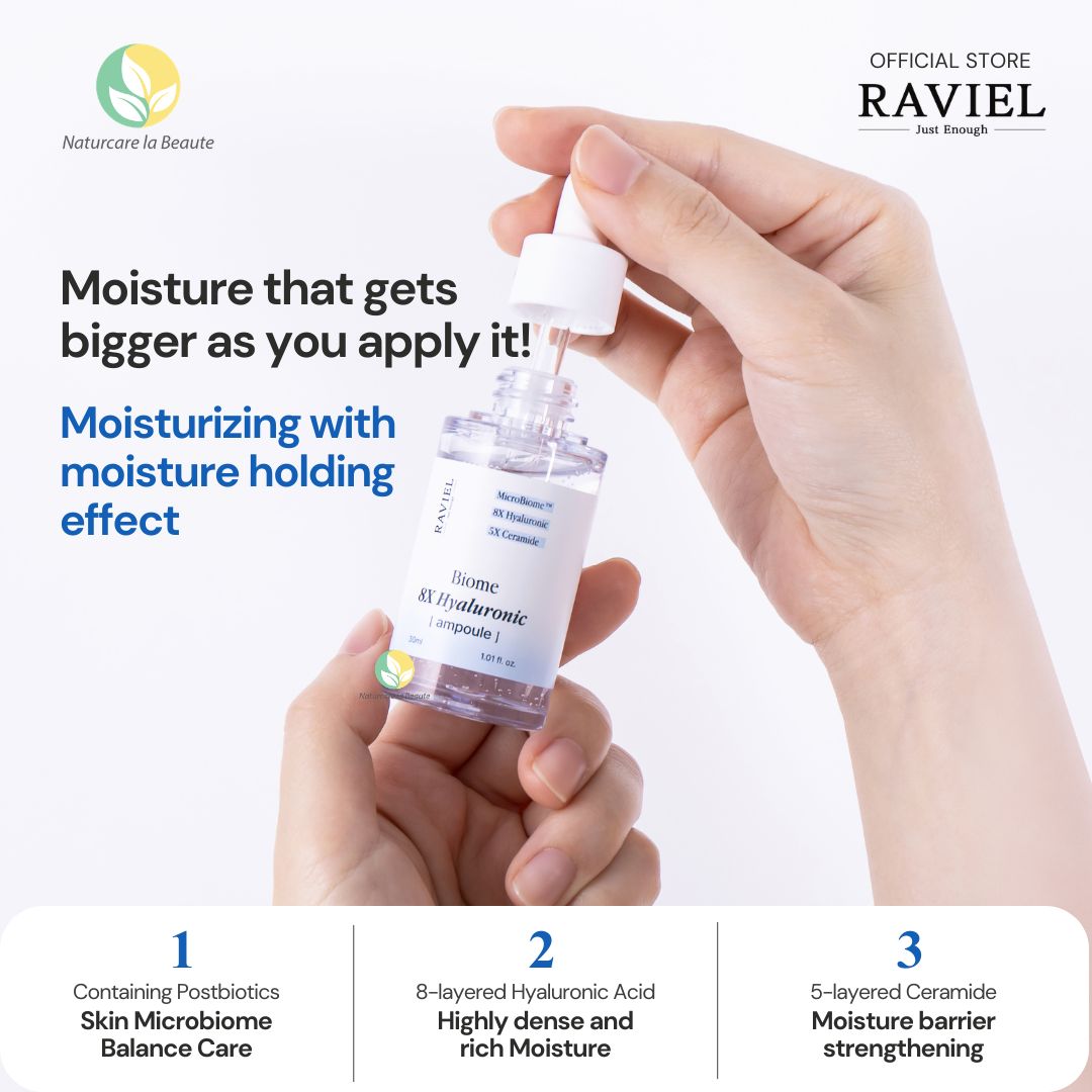 Raviel Biome 8X Hyaluronic Ampoule 30ml | Deep hydration, refine pores, strengthen skin barrier