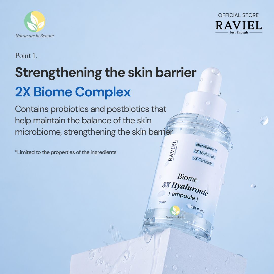 Raviel Biome 8X Hyaluronic Ampoule 30ml | Deep hydration, refine pores, strengthen skin barrier