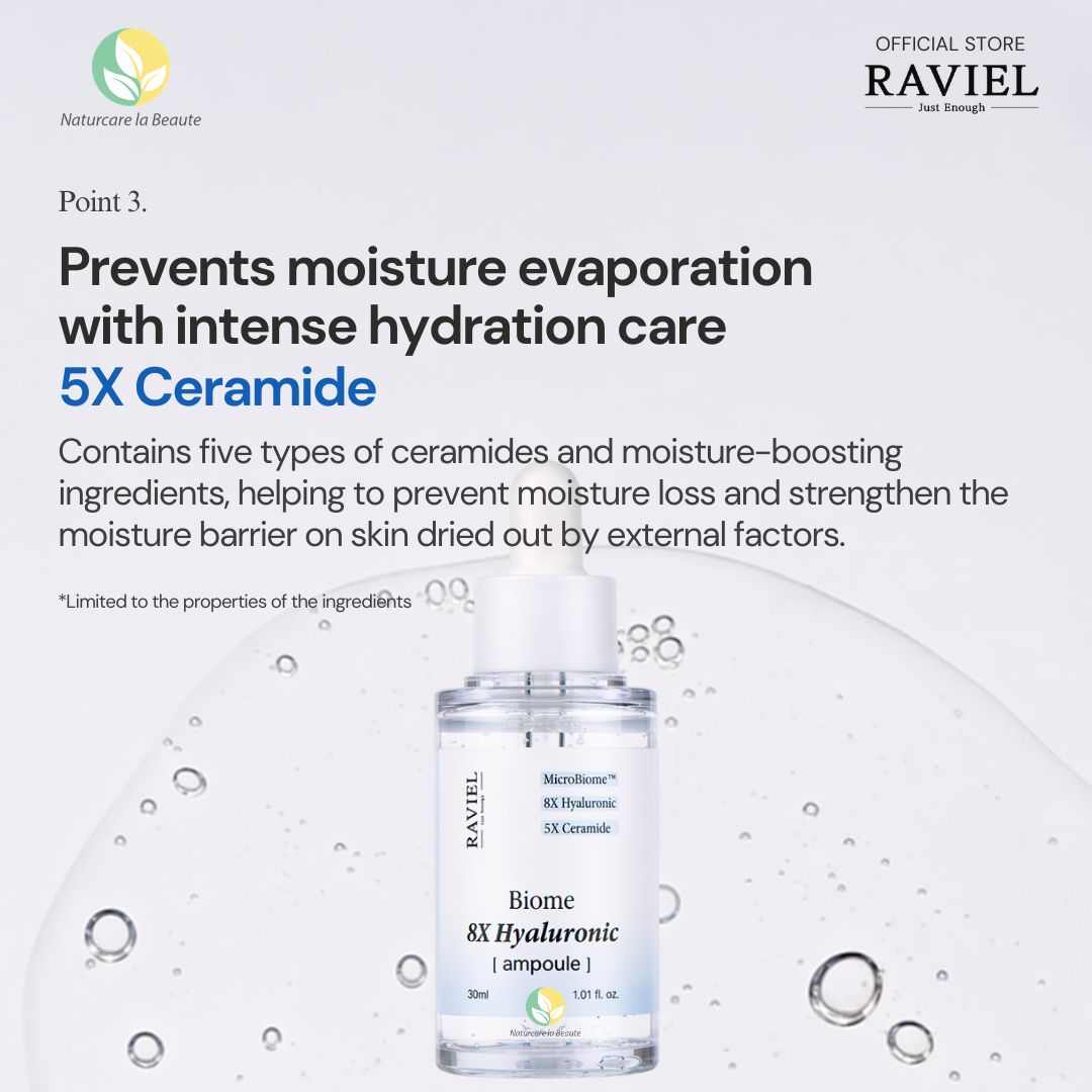Raviel Biome 8X Hyaluronic Ampoule 30ml | Deep hydration, refine pores, strengthen skin barrier