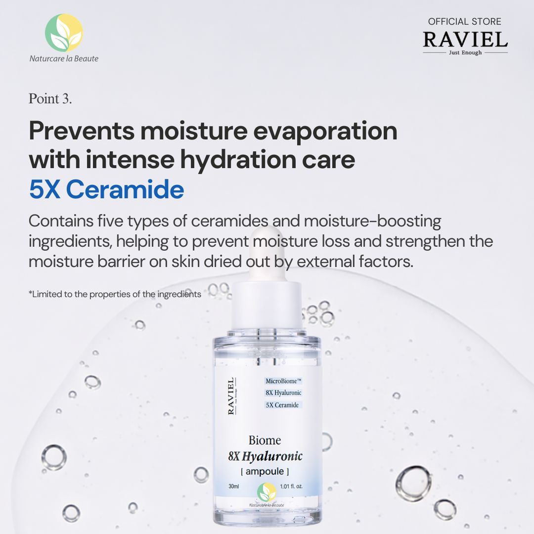 Raviel Biome 8X Hyaluronic Ampoule 30ml | Deep hydration, refine pores, strengthen skin barrier