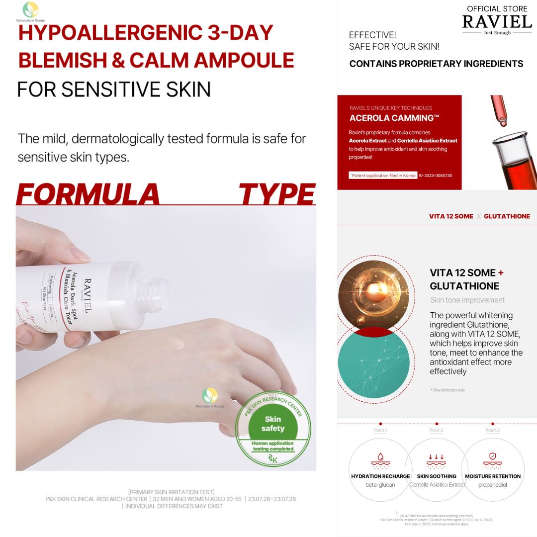 Raviel Acerola Dark Spot & Blemish Care Toner 150ml | Beauty skin care toner, reduce dark spots & blemishes, brightens skin