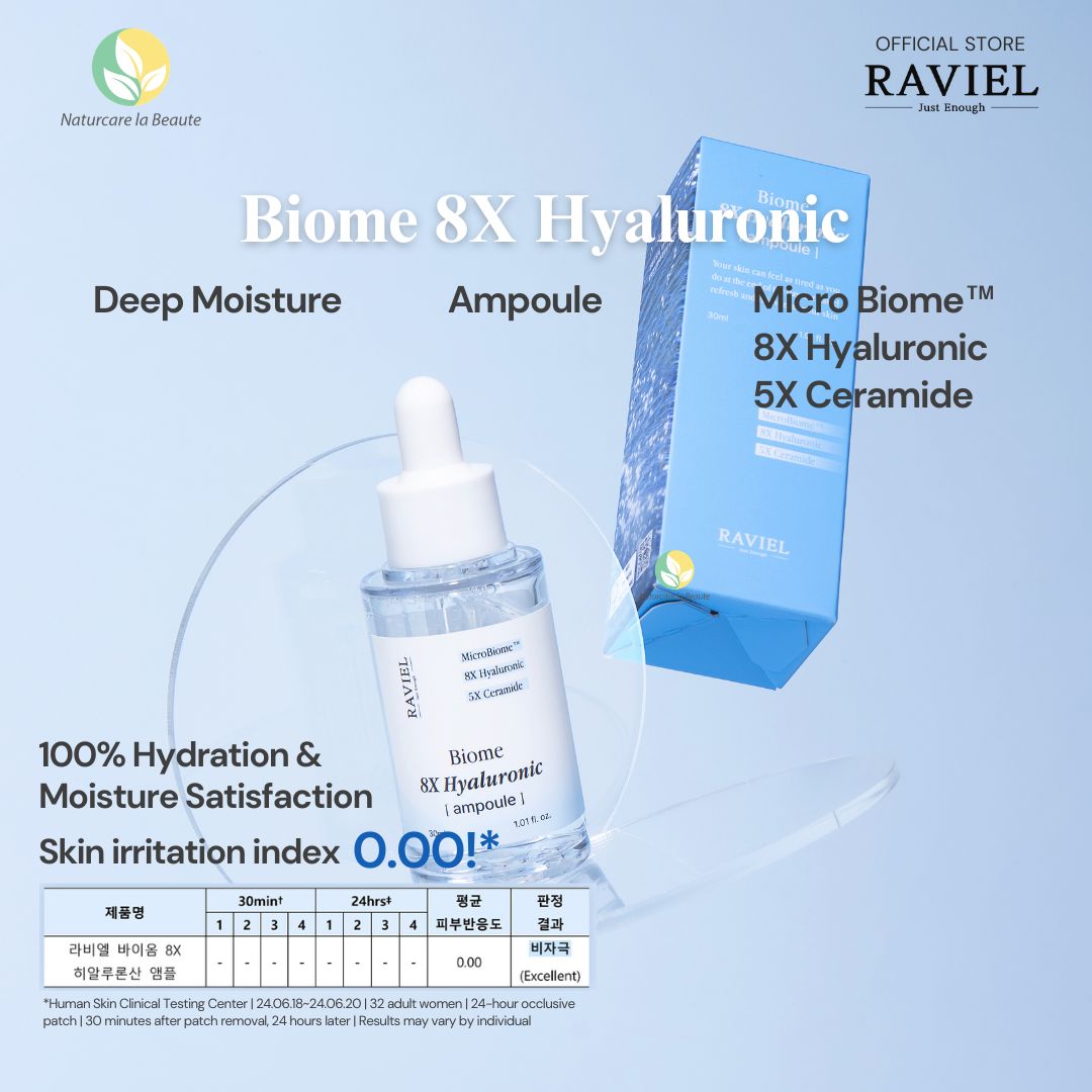 Raviel Biome 8X Hyaluronic Ampoule 30ml | Deep hydration, refine pores, strengthen skin barrier