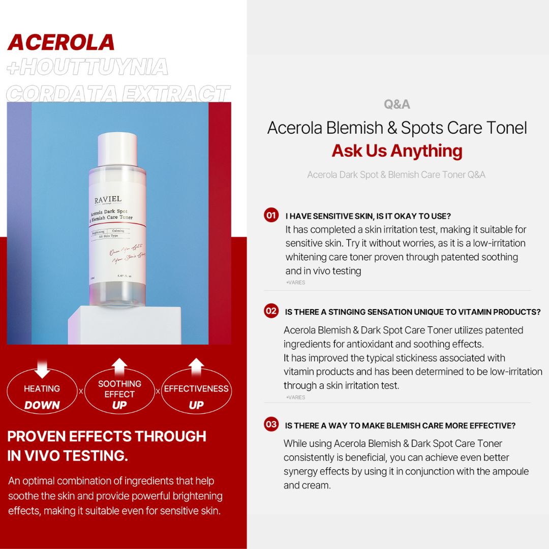 Raviel Acerola Dark Spot & Blemish Care Toner 150ml | Beauty skin care toner, reduce dark spots & blemishes, brightens skin